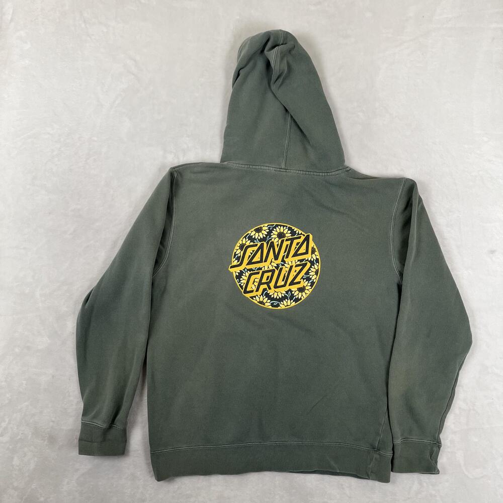 Santa Cruz Hoodie Womens Medium Green Fleece Pullover Sunflower Logo Sweatshirt